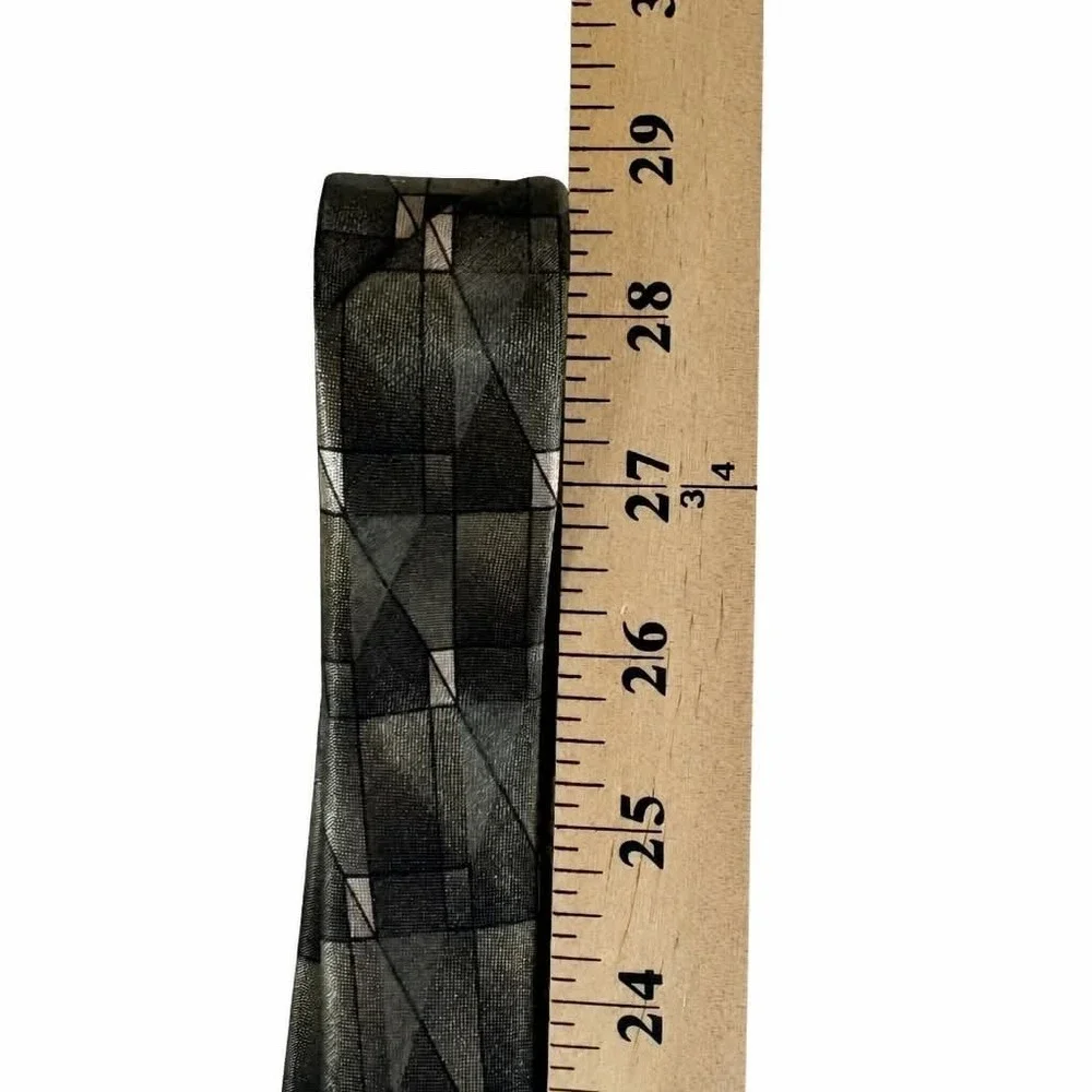 Vintage Don Loper Beverly Hills Tie Men Olive Green Charcoal Geometric Polyester